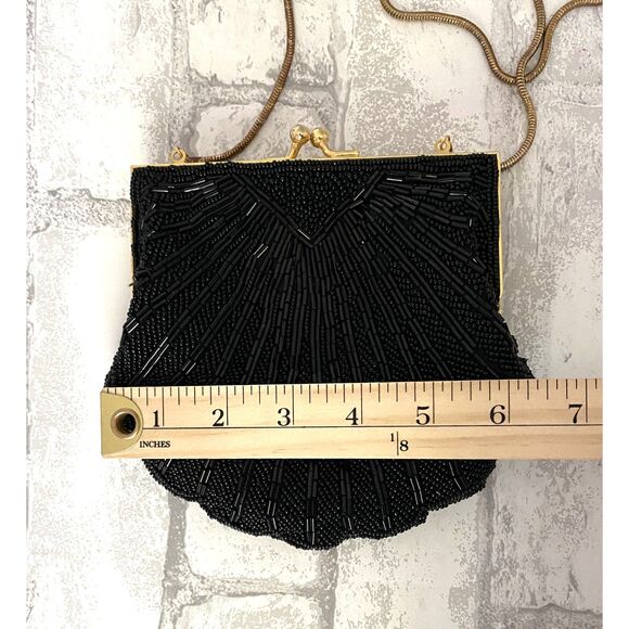 VTG Carolyne Barton Black Beaded Clam Clutch Shoulder Evening Purse Crossbody - Picture 7 of 7